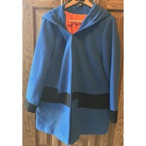 Twiggy London Women’s Blue Black Trim Hooded Winter Jacket Lined Coat Sz XL EUC